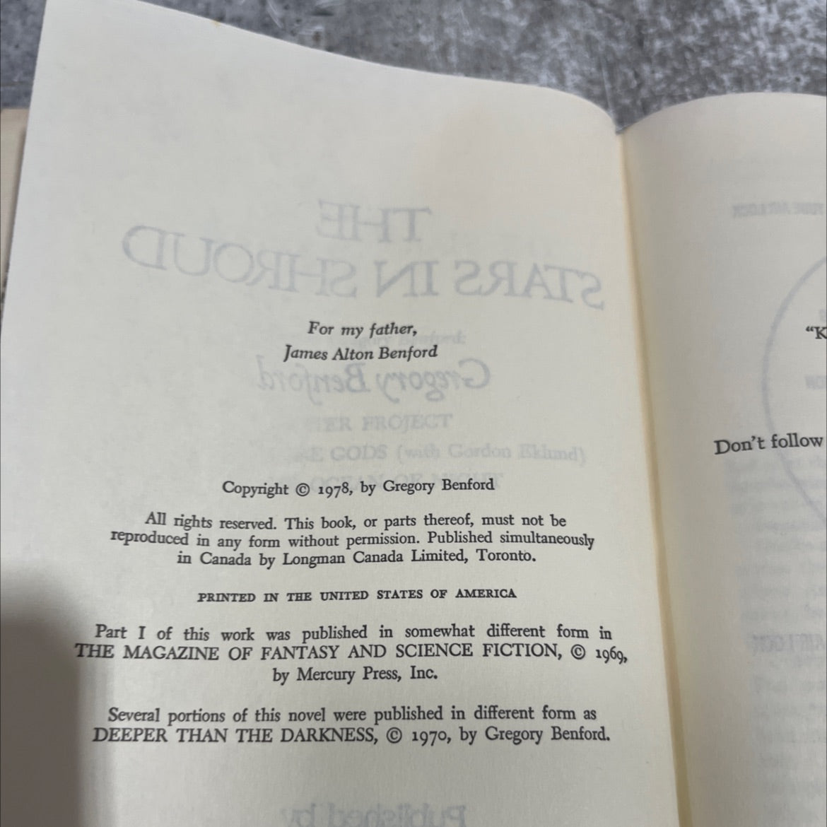 the stars in shroud book, by Gregory Benford, 1978 Hardcover image 3