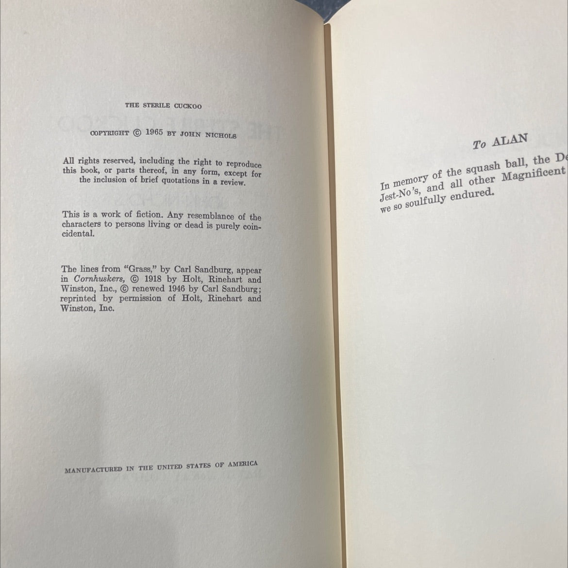 the sterile cuckoo book, by john nichols, 1965 Hardcover image 3