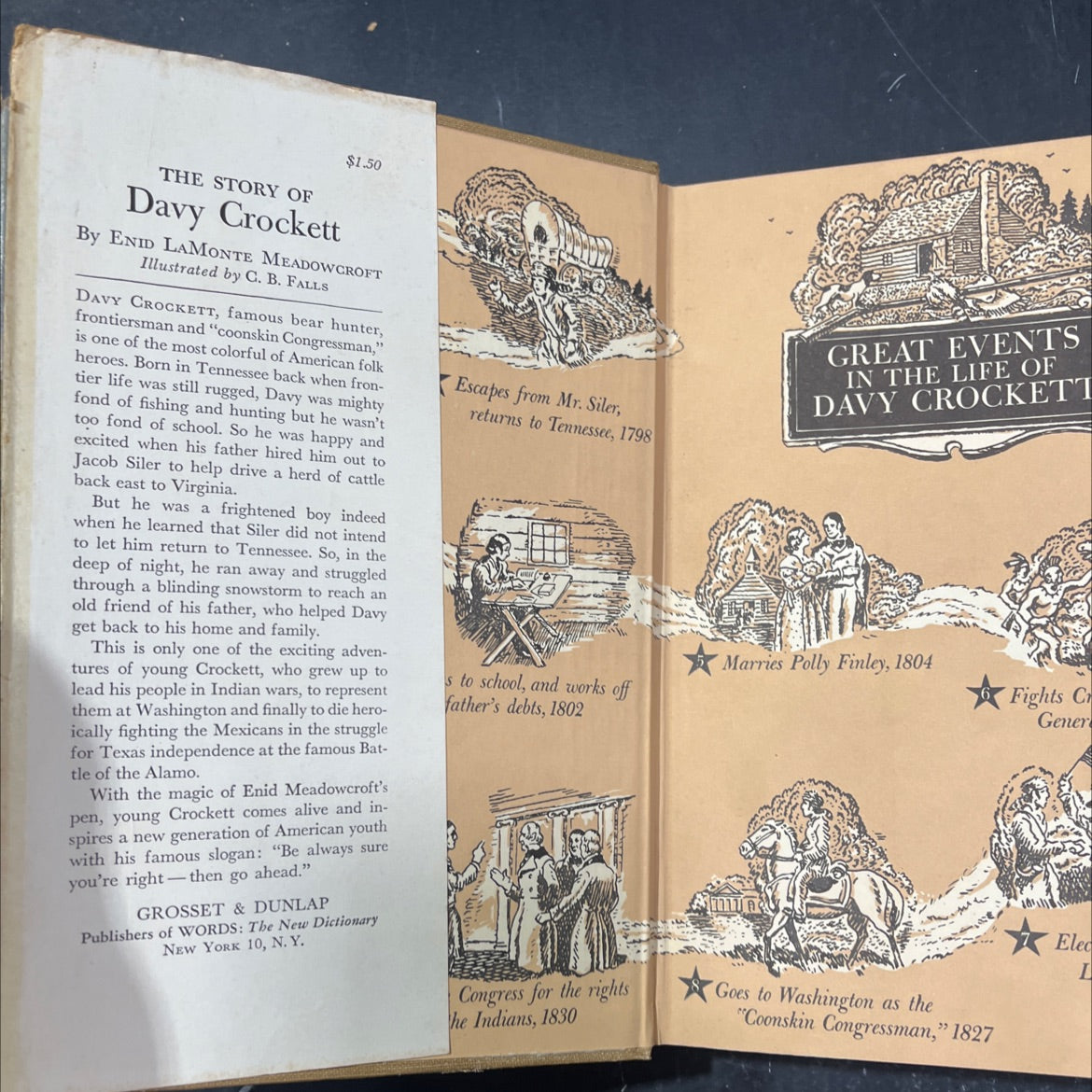 the story of davy crockett book, by enid lamonte meadowcroft, 1952 Hardcover image 4