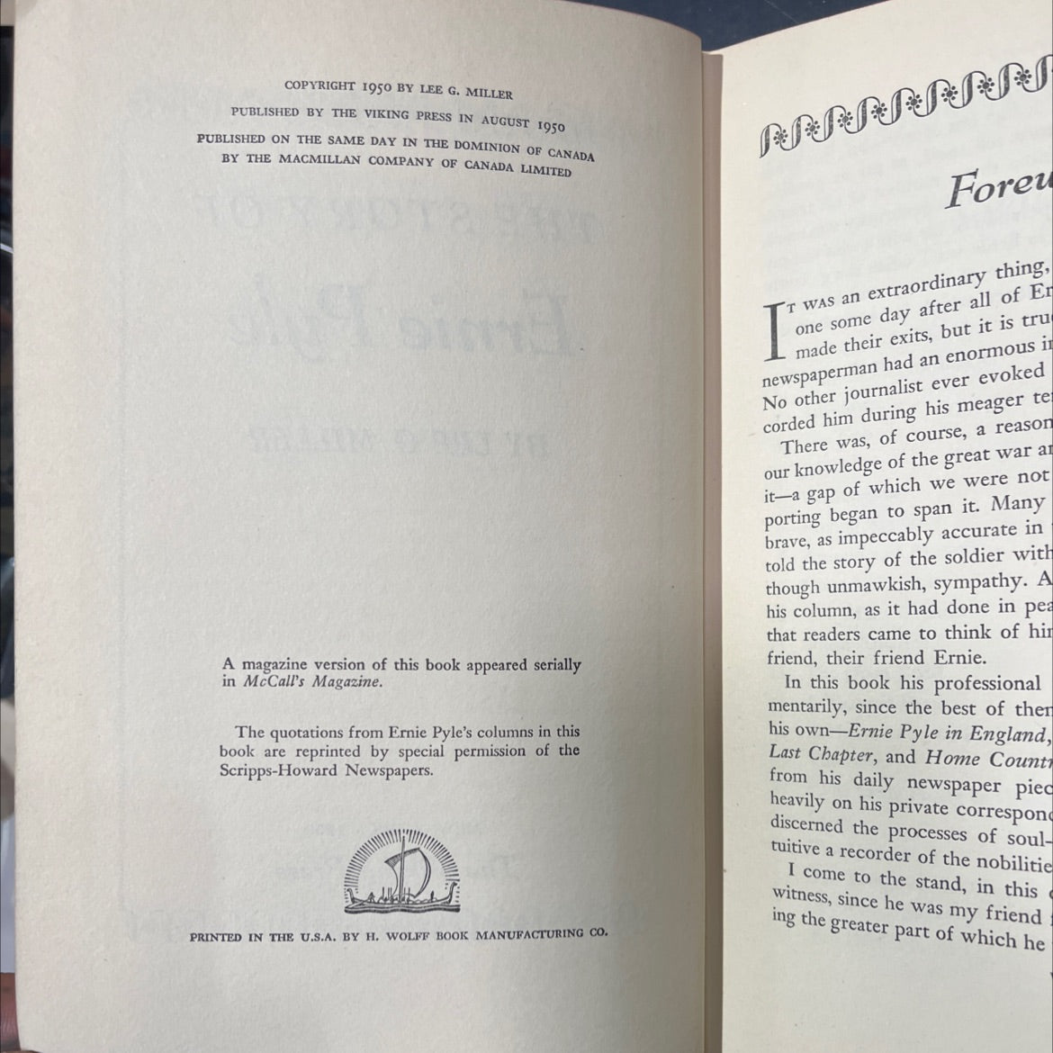 the story of ernie pyle book, by lee g. miller, 1950 Hardcover image 3