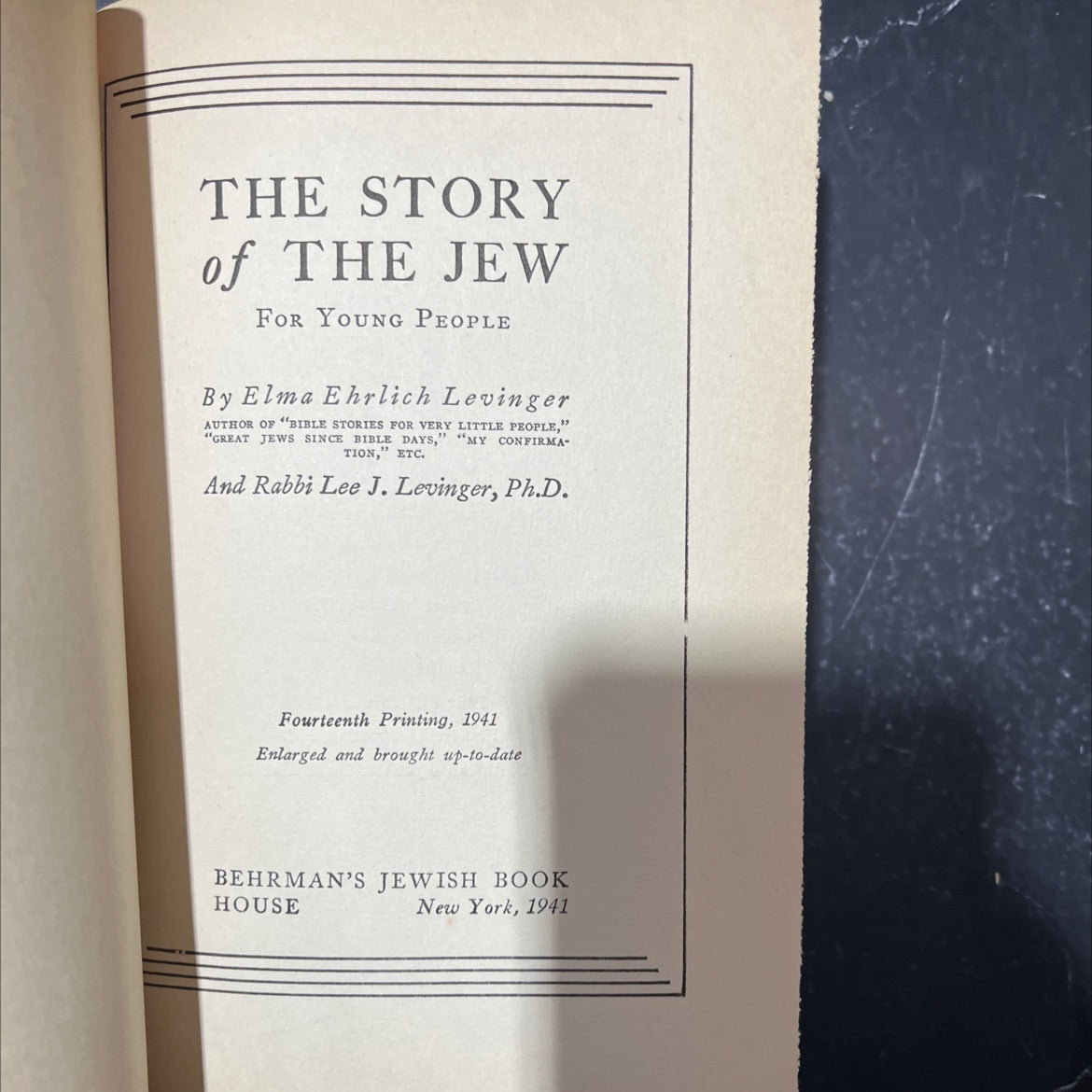 the story of the jew for young people book, by Elma Ehrlich Levinger, Rabbi Lee J. Levinger, 1941 Hardcover image 2