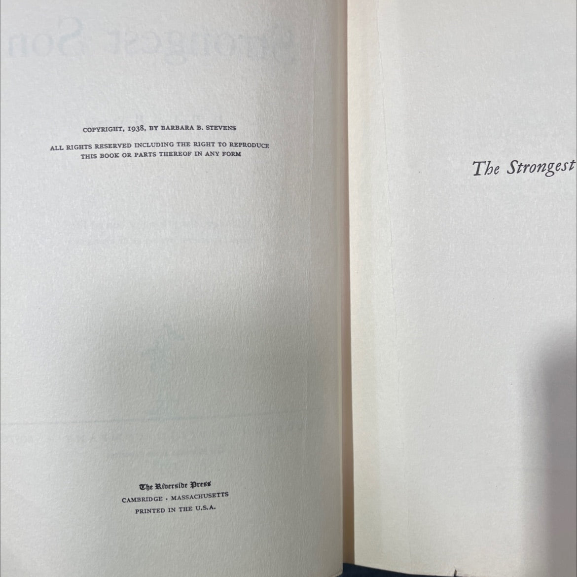 the strongest son book, by barbara b. stevens, 1938 Hardcover image 3