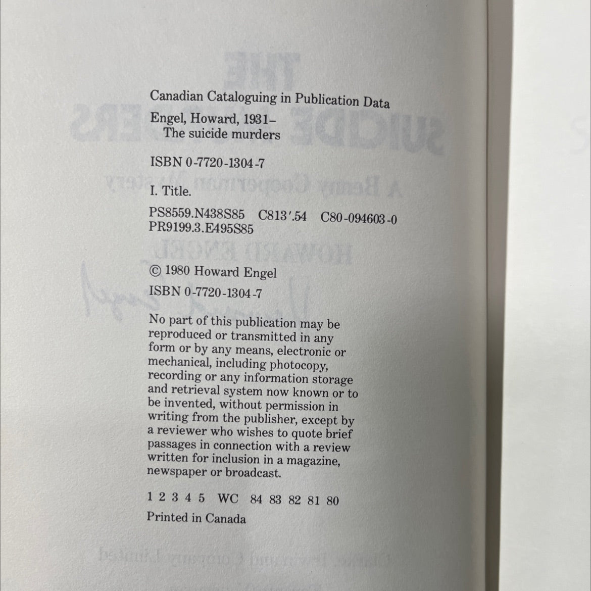 SIGNED the suicide murders book, by howard engel, 1980 Hardcover, First Edition, Vintage image 3