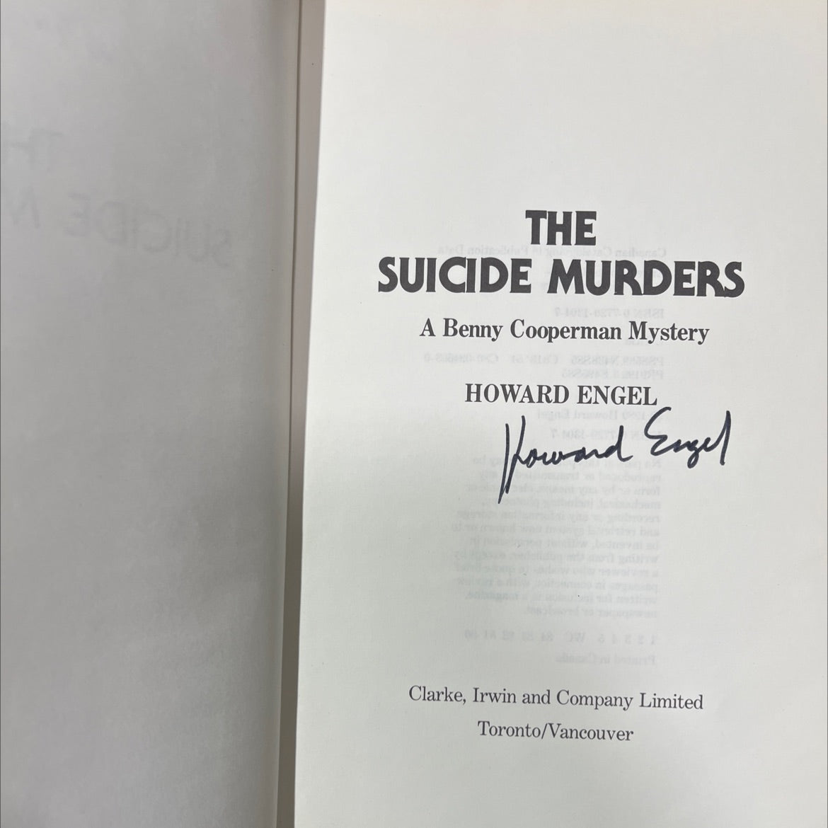 SIGNED the suicide murders book, by howard engel, 1980 Hardcover, First Edition, Vintage image 2