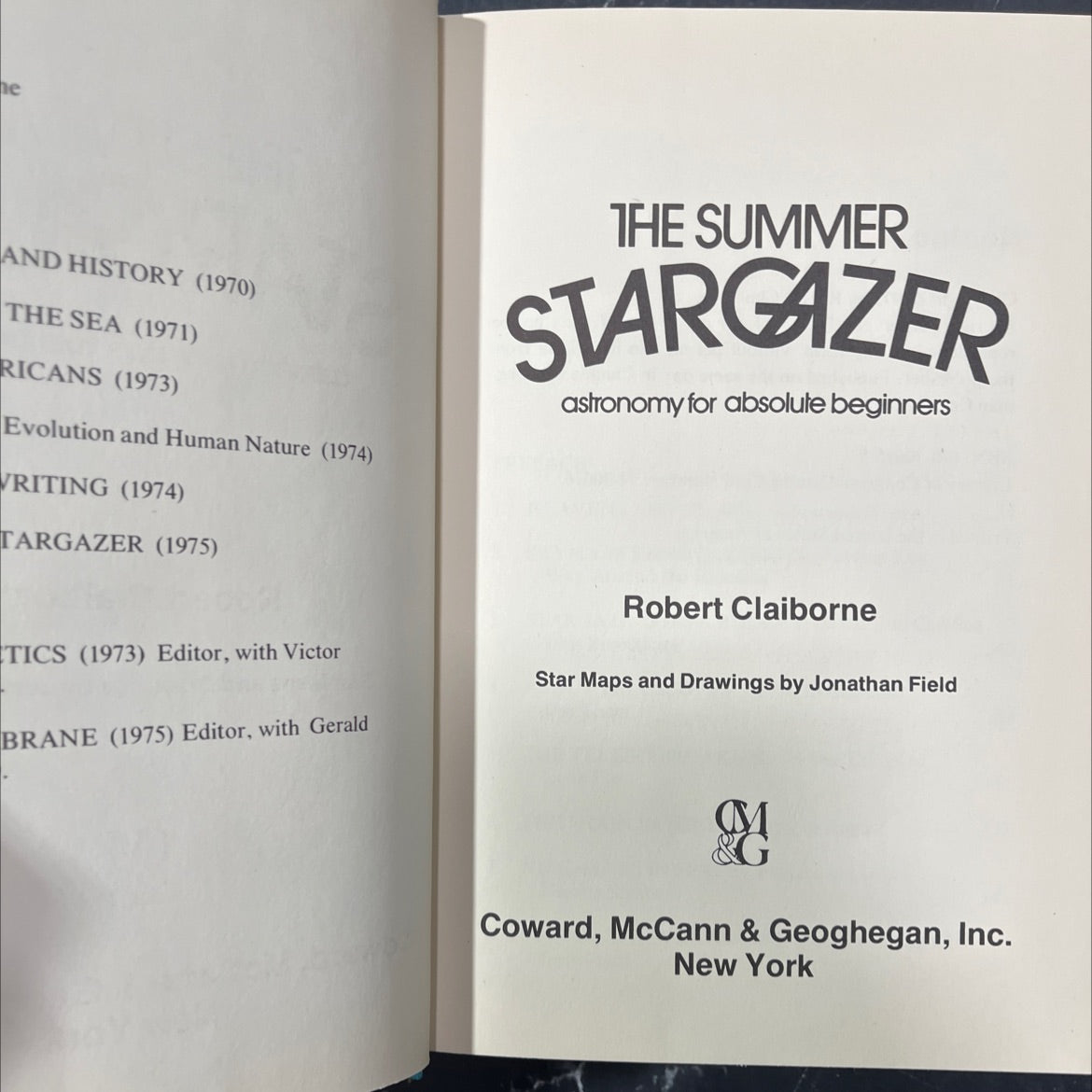 the summer stargazer astronomy for absolute beginners book, by robert claiborne, 1975 Hardcover image 2