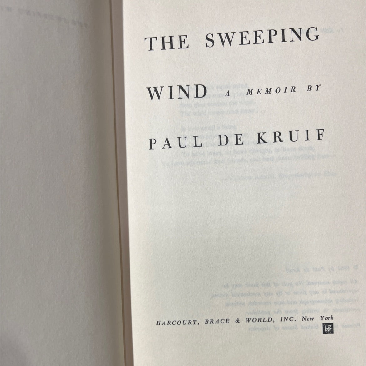 the sweeping wind a memoir book, by paul de kruif, 1962 Hardcover image 2