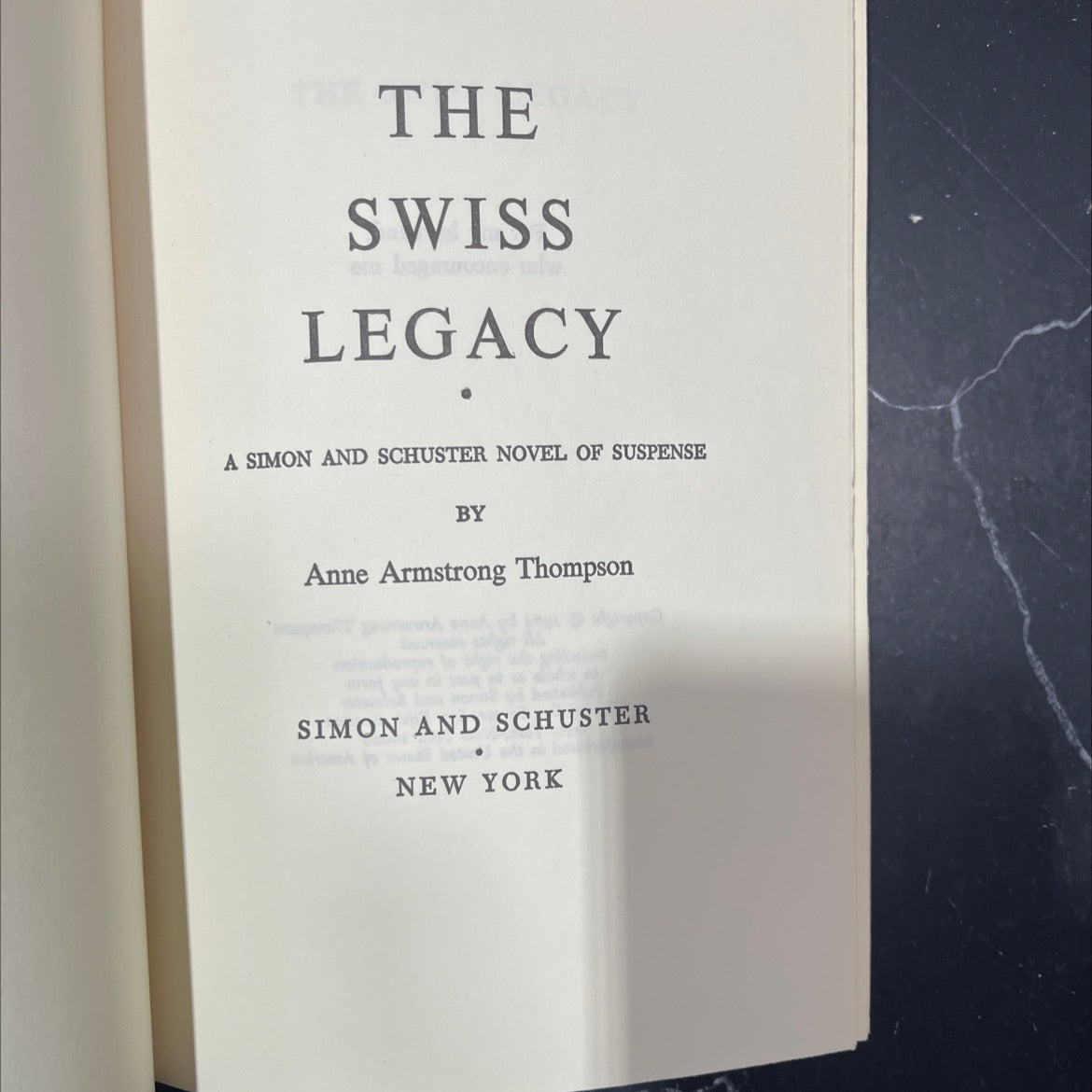the swiss legacy book, by Anne Armstrong Thompson, 1970 Hardcover image 2