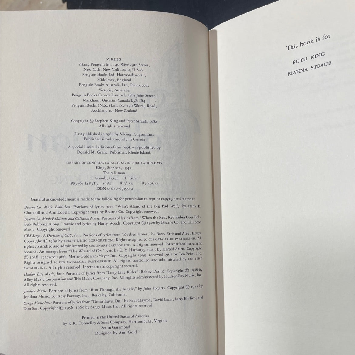 the talisman book, by stephen king, peter straub, 1984 Hardcover image 3