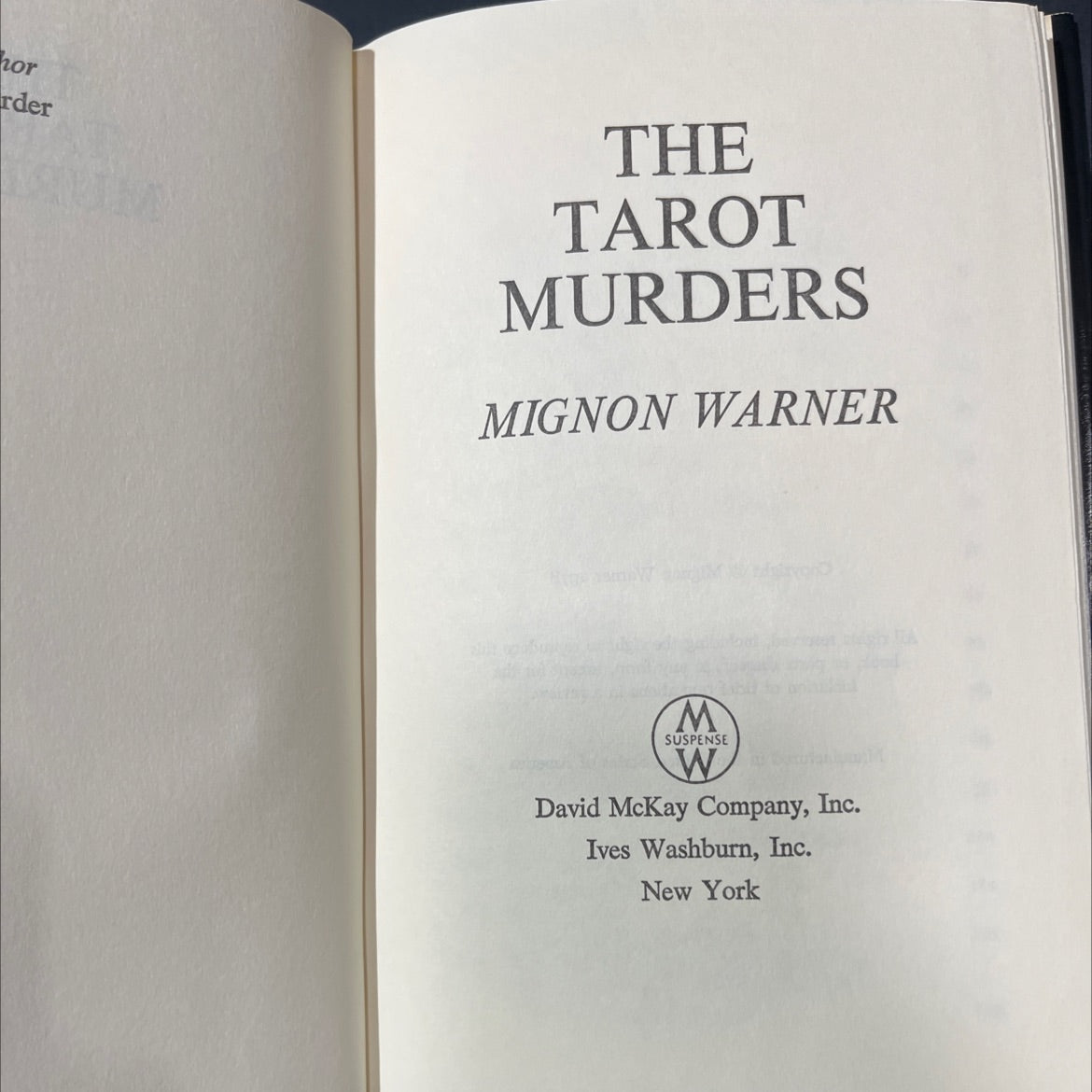 the tarot murders book, by Mignon Warner, 1978 Hardcover image 2