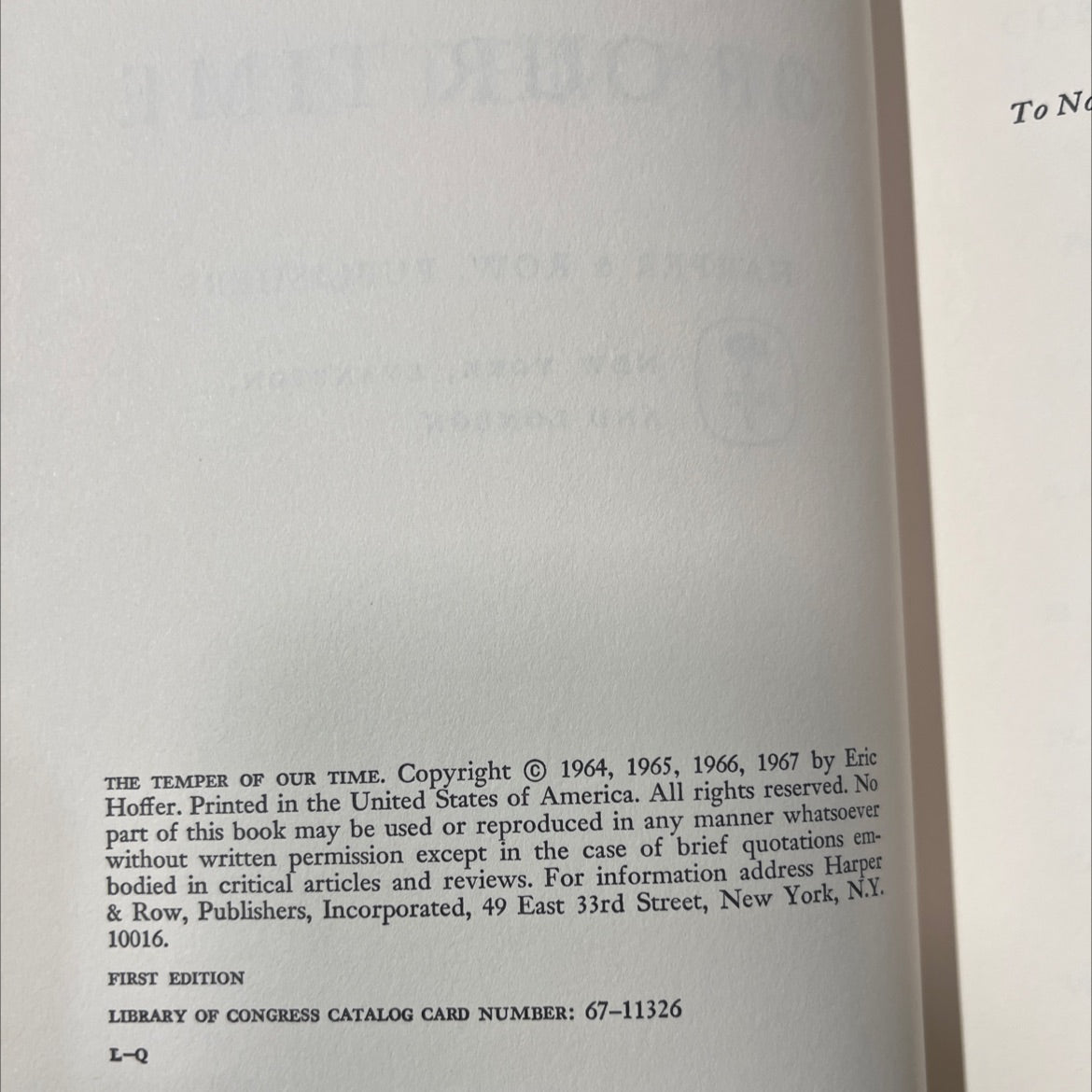 the temper of our time book, by eric hoffer, 1967 Hardcover image 3