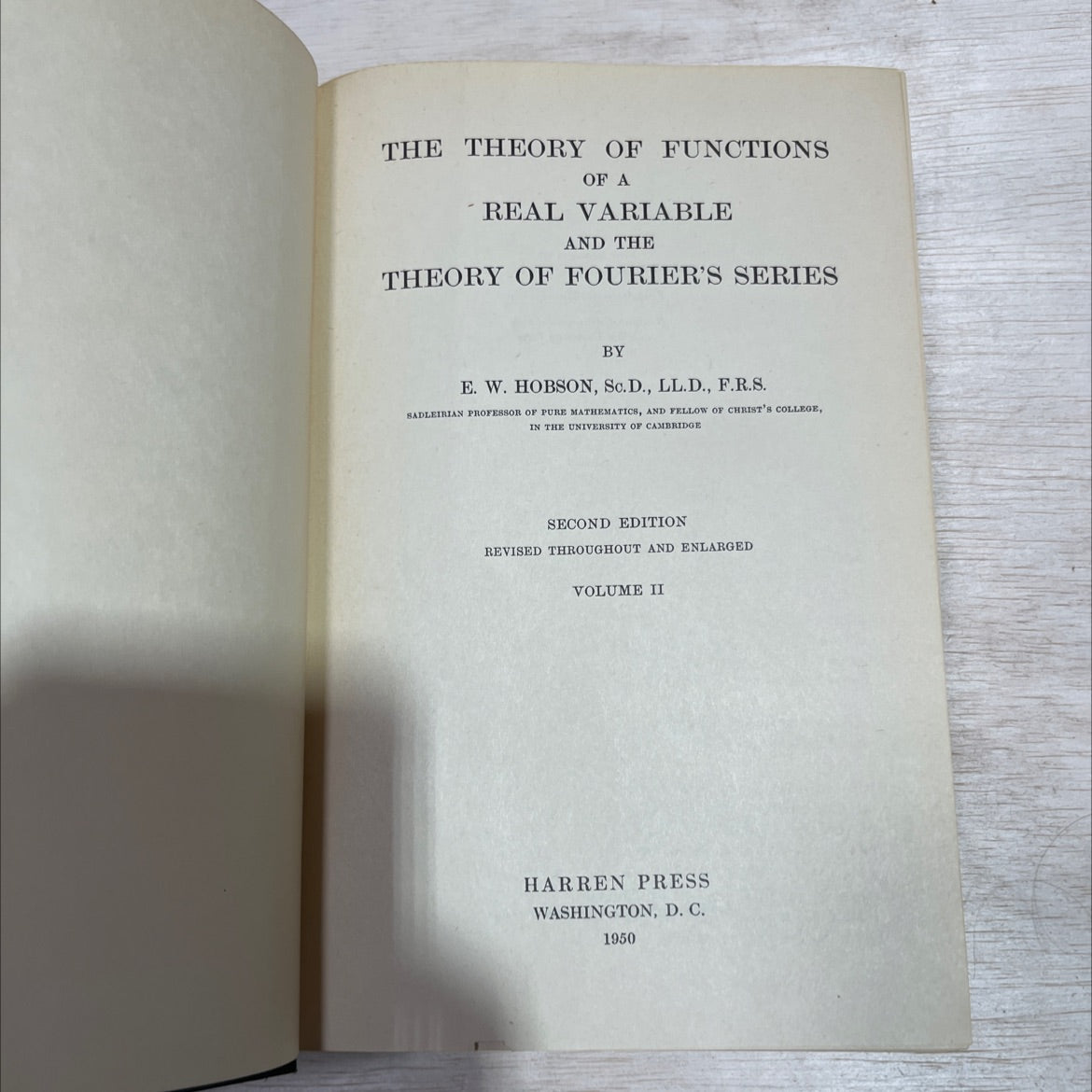 the theory of functions of a real variable and the theory of fourier's series book, by e. w. hobson, 1950 Hardcover image 2