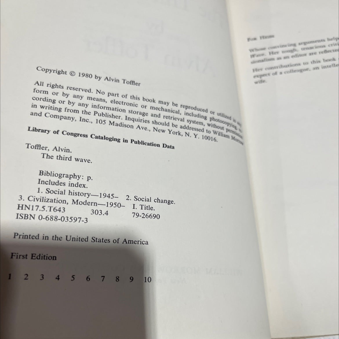 the third wave book, by alvin toffler, 1980 Hardcover image 3