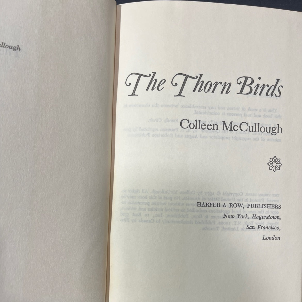 the thorn birds book, by Colleen McCullough, 1977 Hardcover image 2