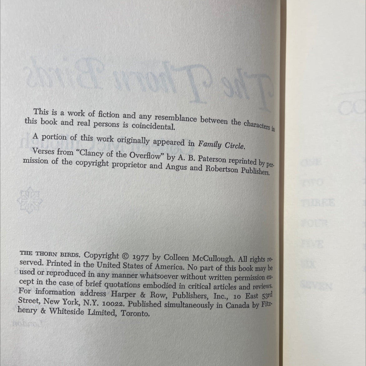 the thorn birds book, by Colleen McCullough, 1977 Hardcover image 3