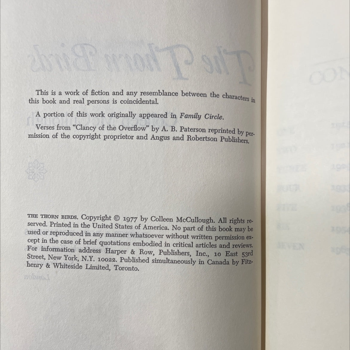 the thorn birds book, by Colleen McCullough, 1977 Hardcover image 3