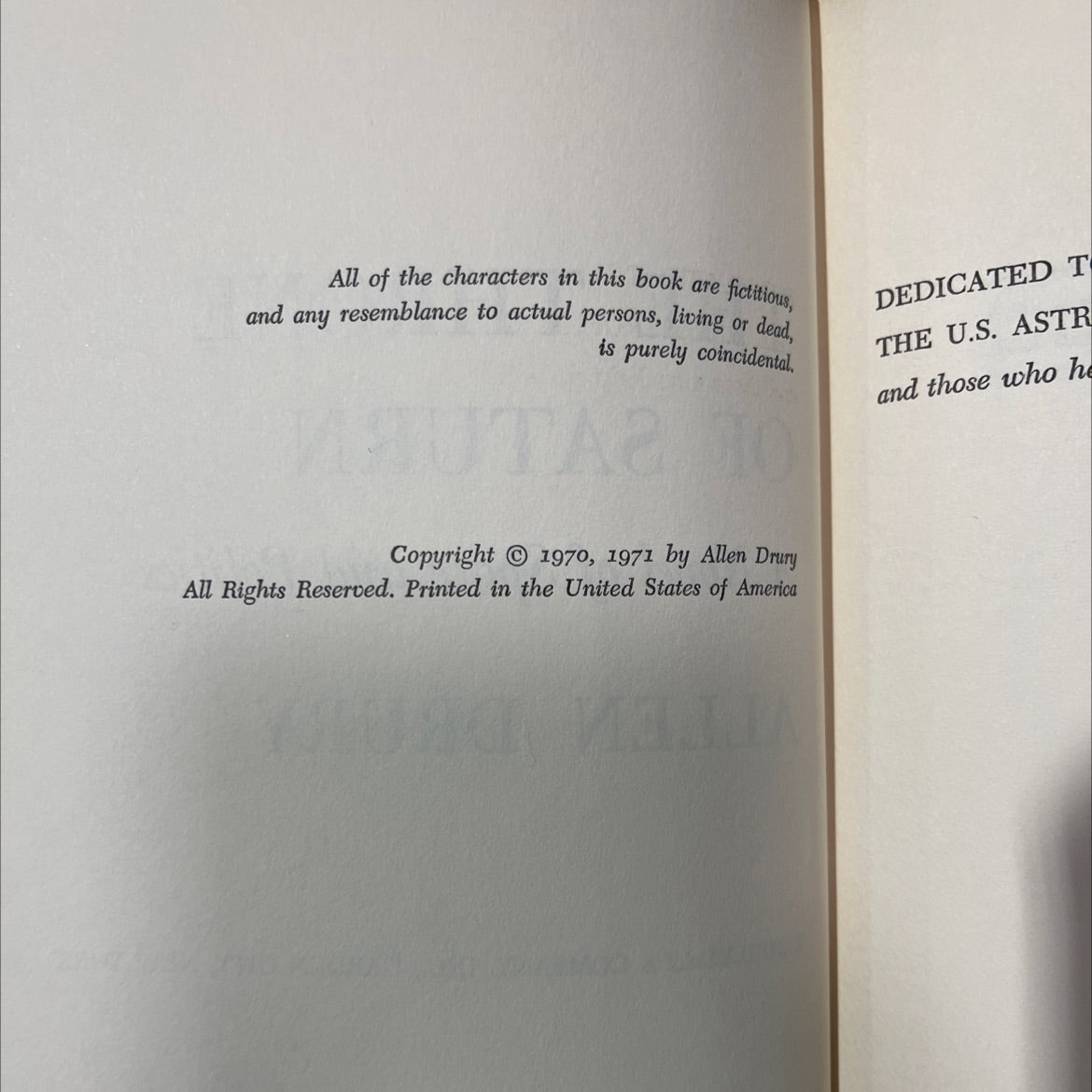 the throne of saturn book, by allen drury, 1971 Hardcover image 3