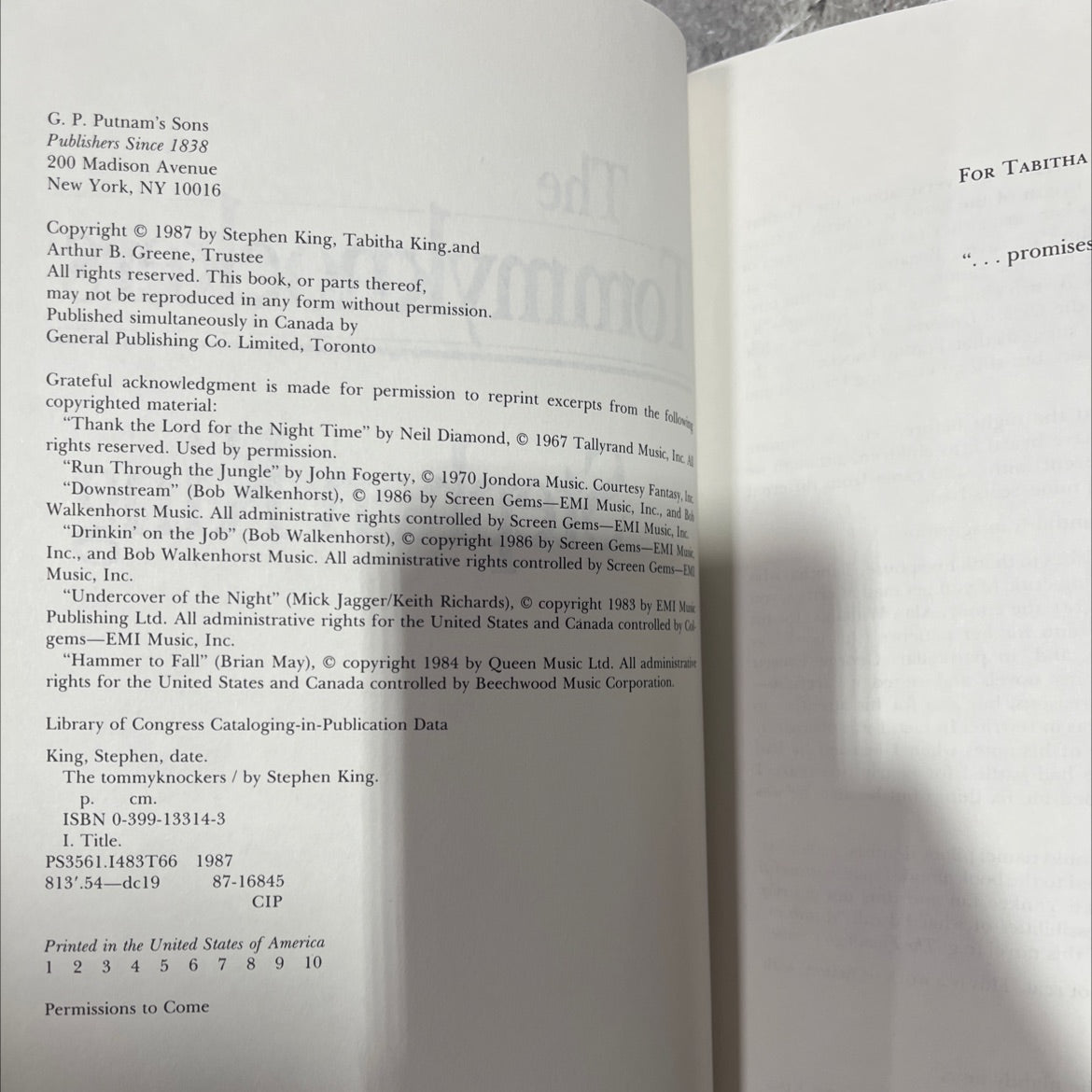 the tommyknockers book, by Stephen King, 1987 Hardcover image 3