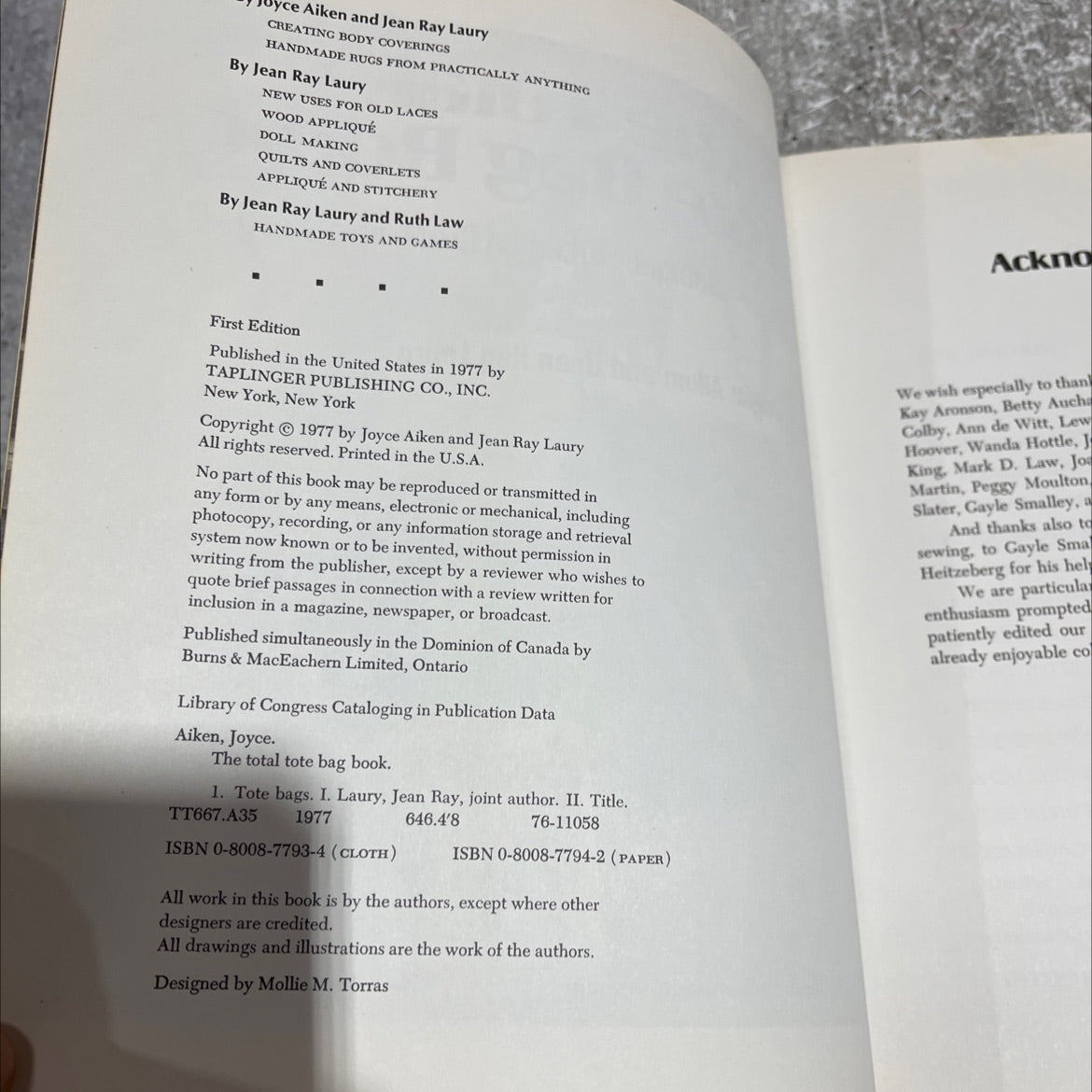 the total tote bag book book, by Joyce Aiken and Jean Ray Laury, 1977 Hardcover image 3