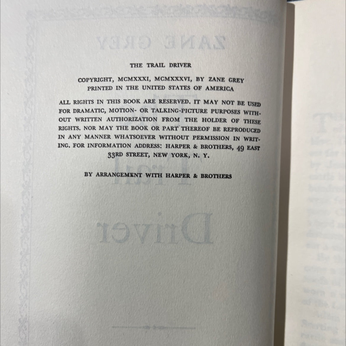 the trail driver book, by zane grey, 1936 Hardcover image 3