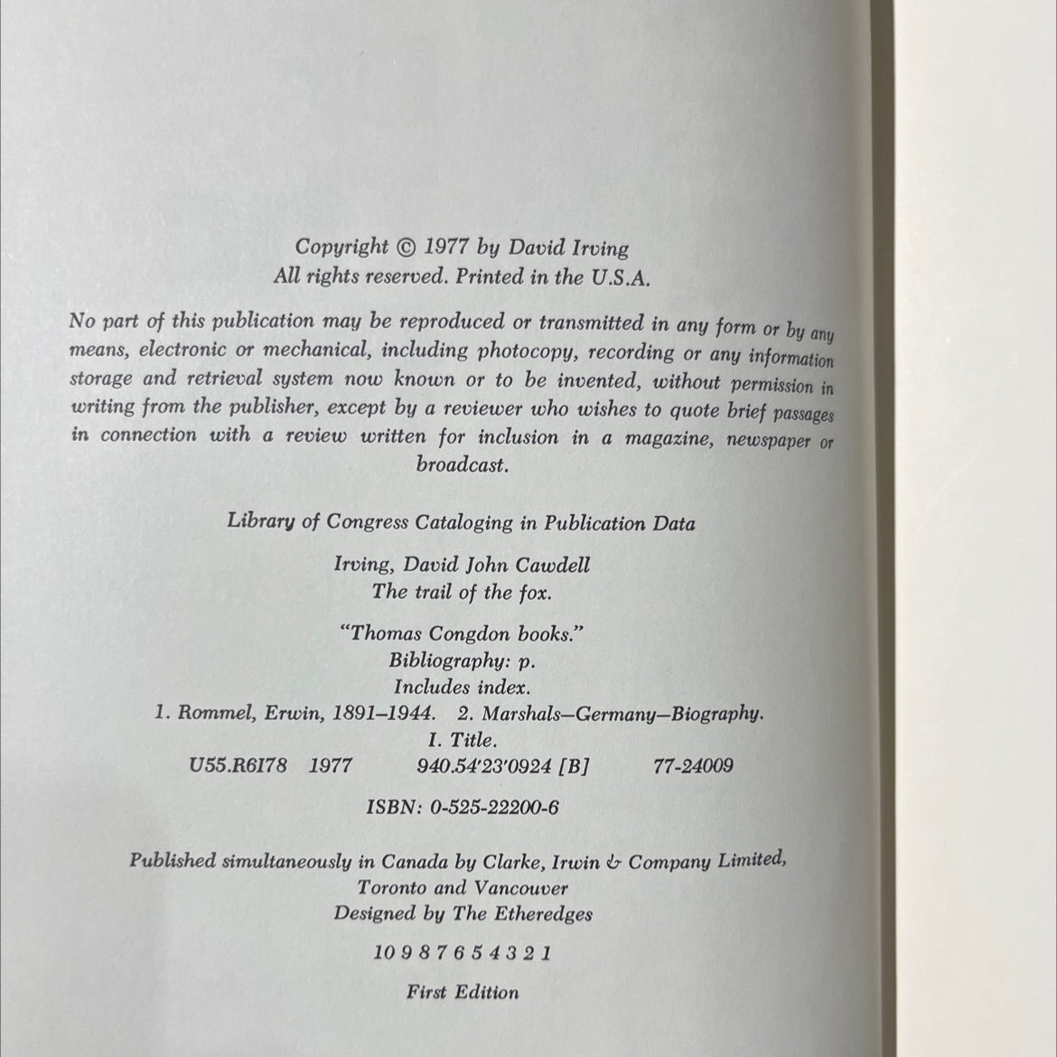 the trail of the fox book, by David Irving, 1977 Hardcover image 3