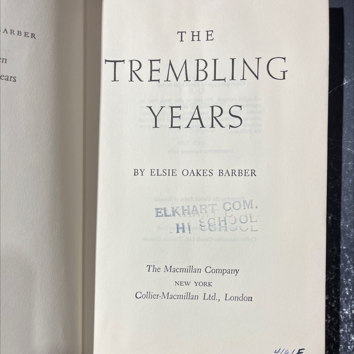 the trembling years book, by elsie oakes barber, 1967 Hardcover image 2