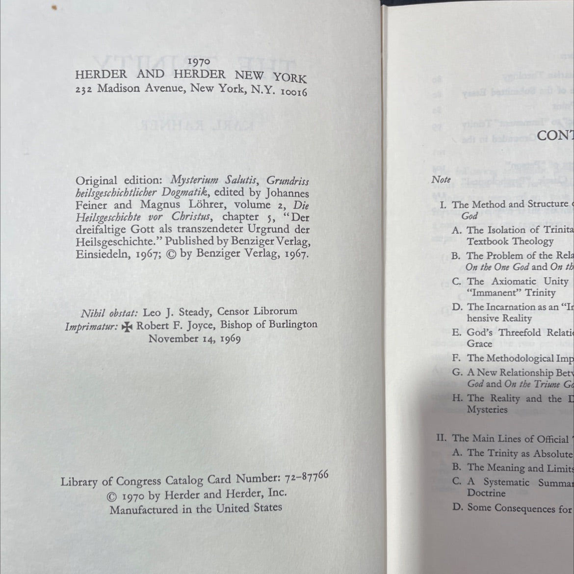 the trinity book, by karl rahner, 1970 Hardcover image 3