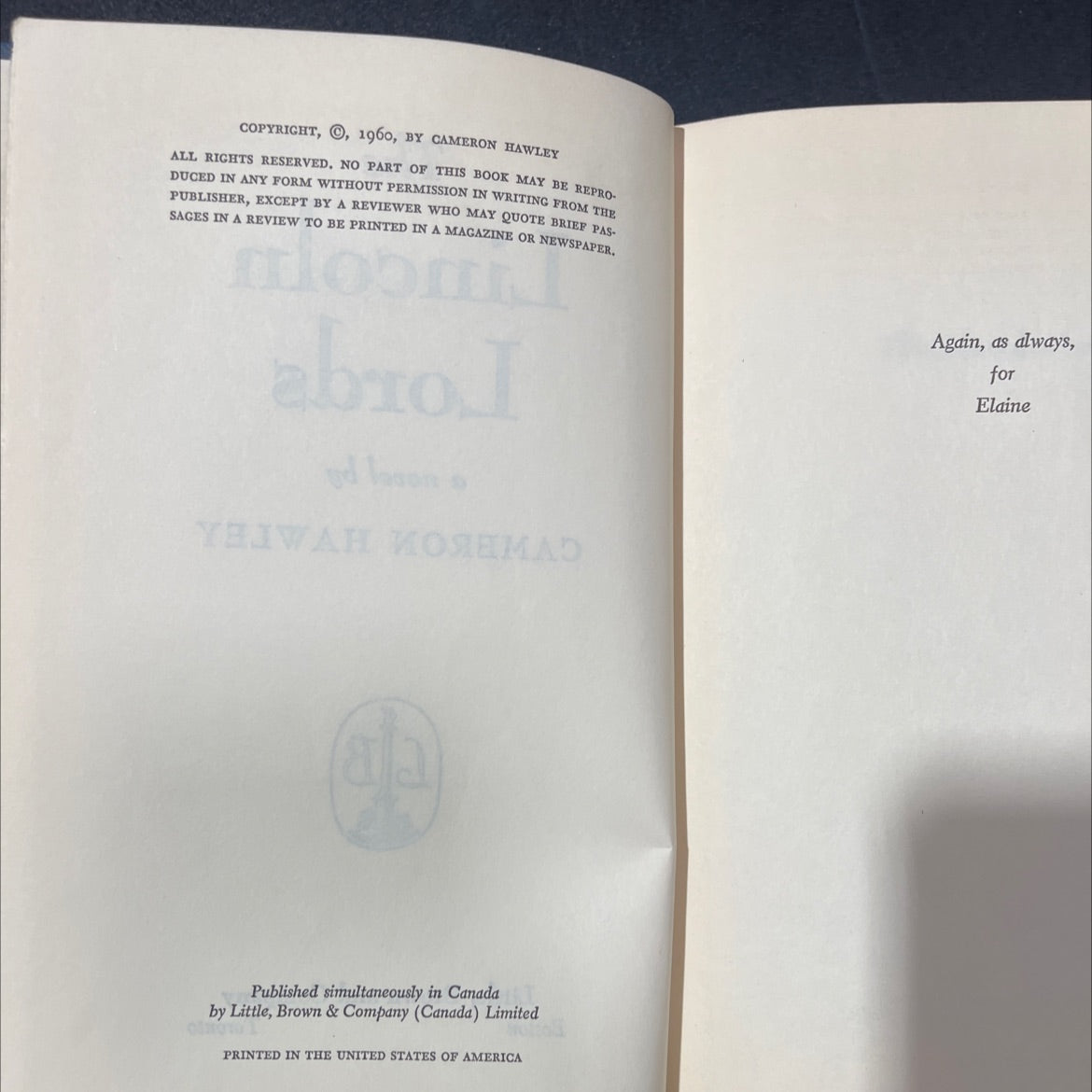 the tuottw mo lincoln lords book, by cameron hawley, 1960 Hardcover image 3