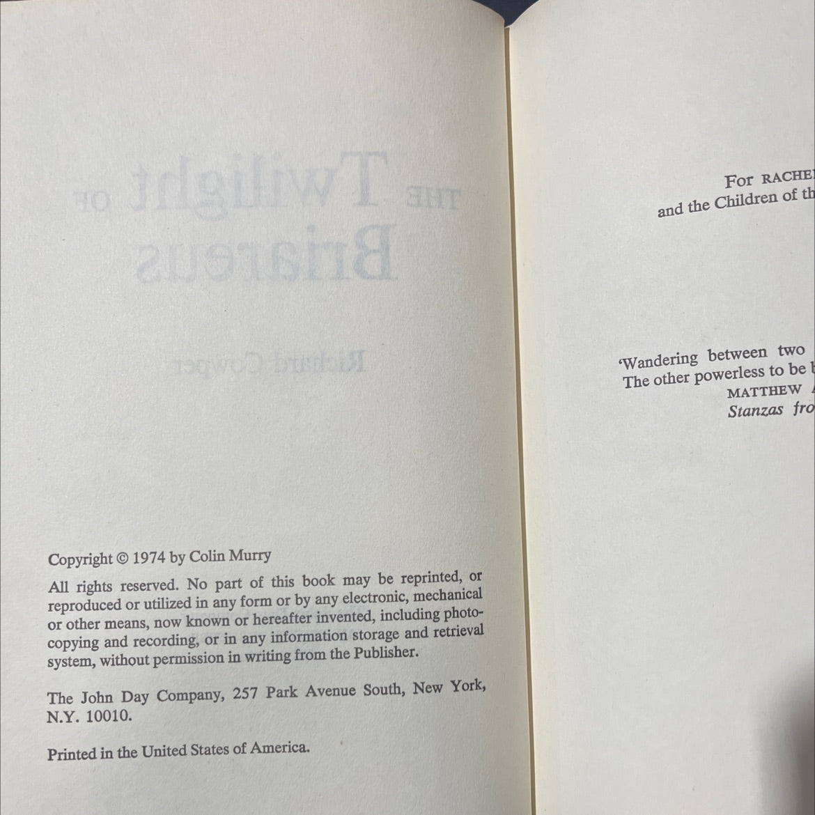 the twilight briareus book, by richard cowper, 1974 Hardcover image 3