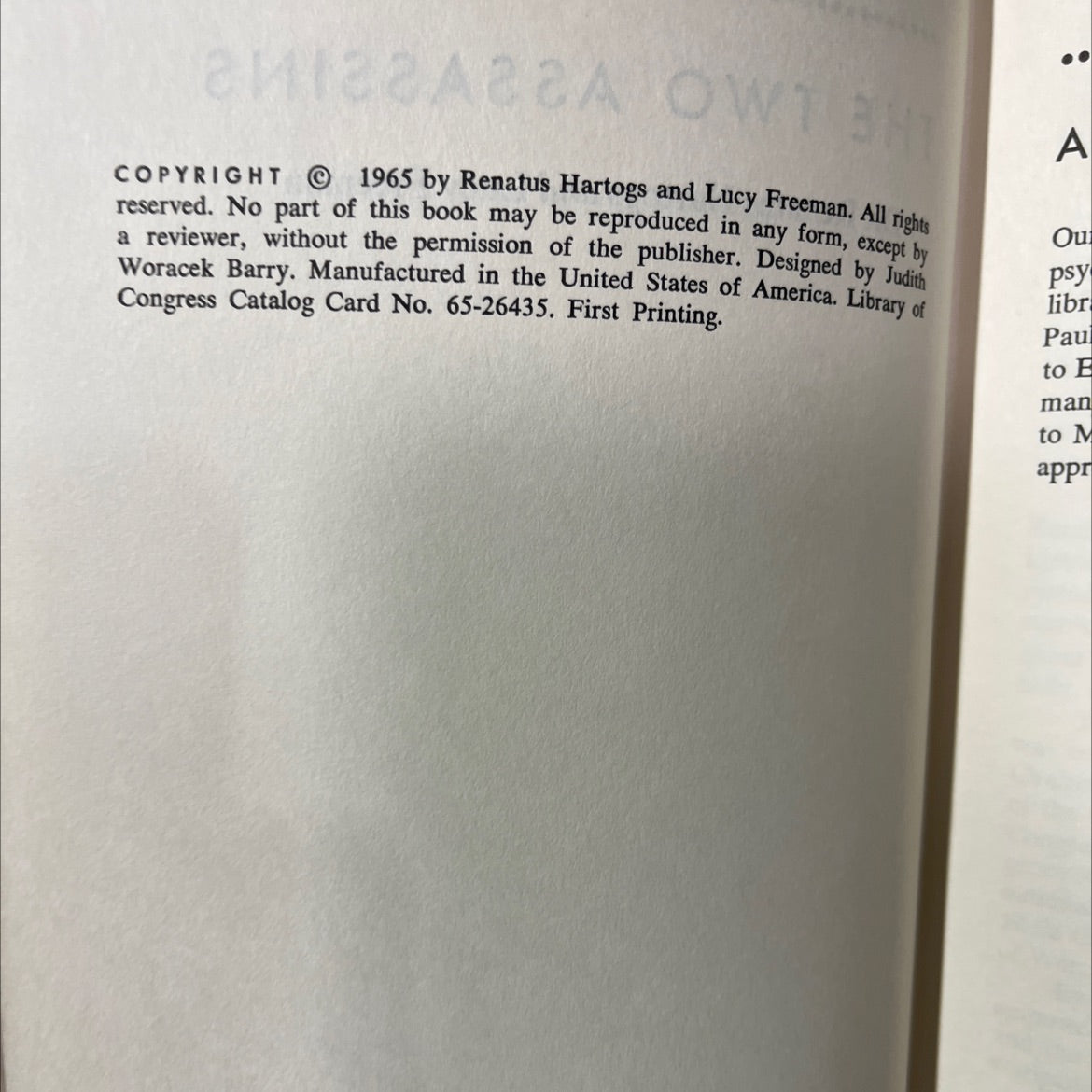 the two assassins book, by Renatus Hartogs and Lucy Freeman, 1965 Hardcover image 3