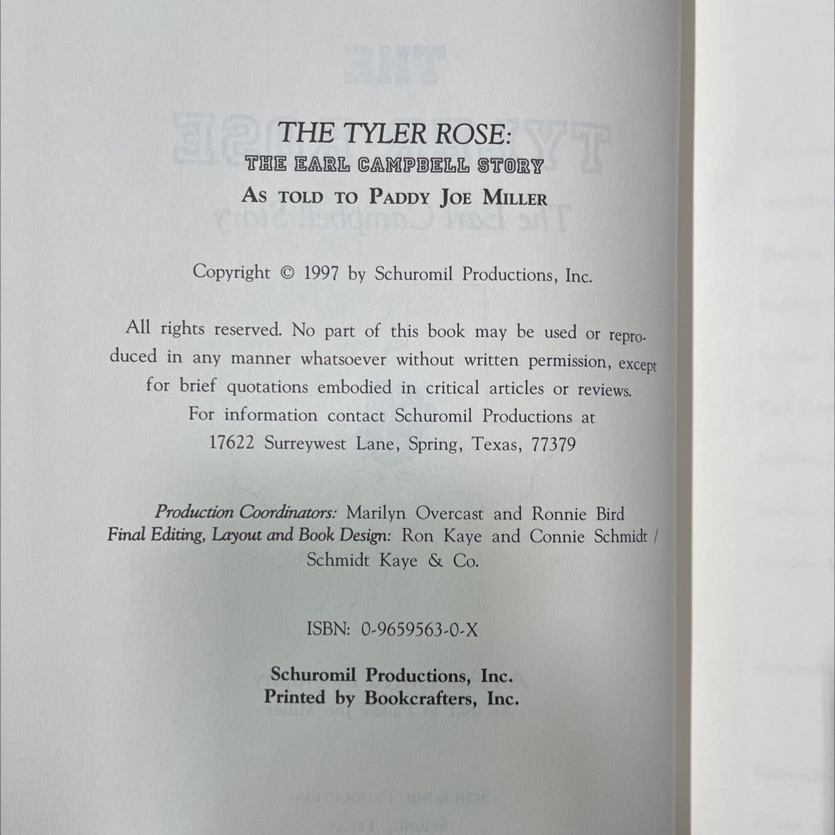 SIGNED the tyler rose: the earl campbell story book, by paddy joe miller, 1997 Leather image 3