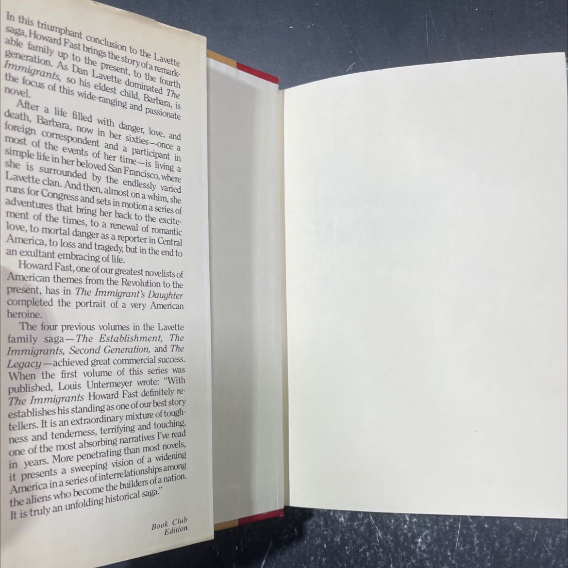 the ubc immigrant's daughter book, by howard fast, 1985 Hardcover image 4