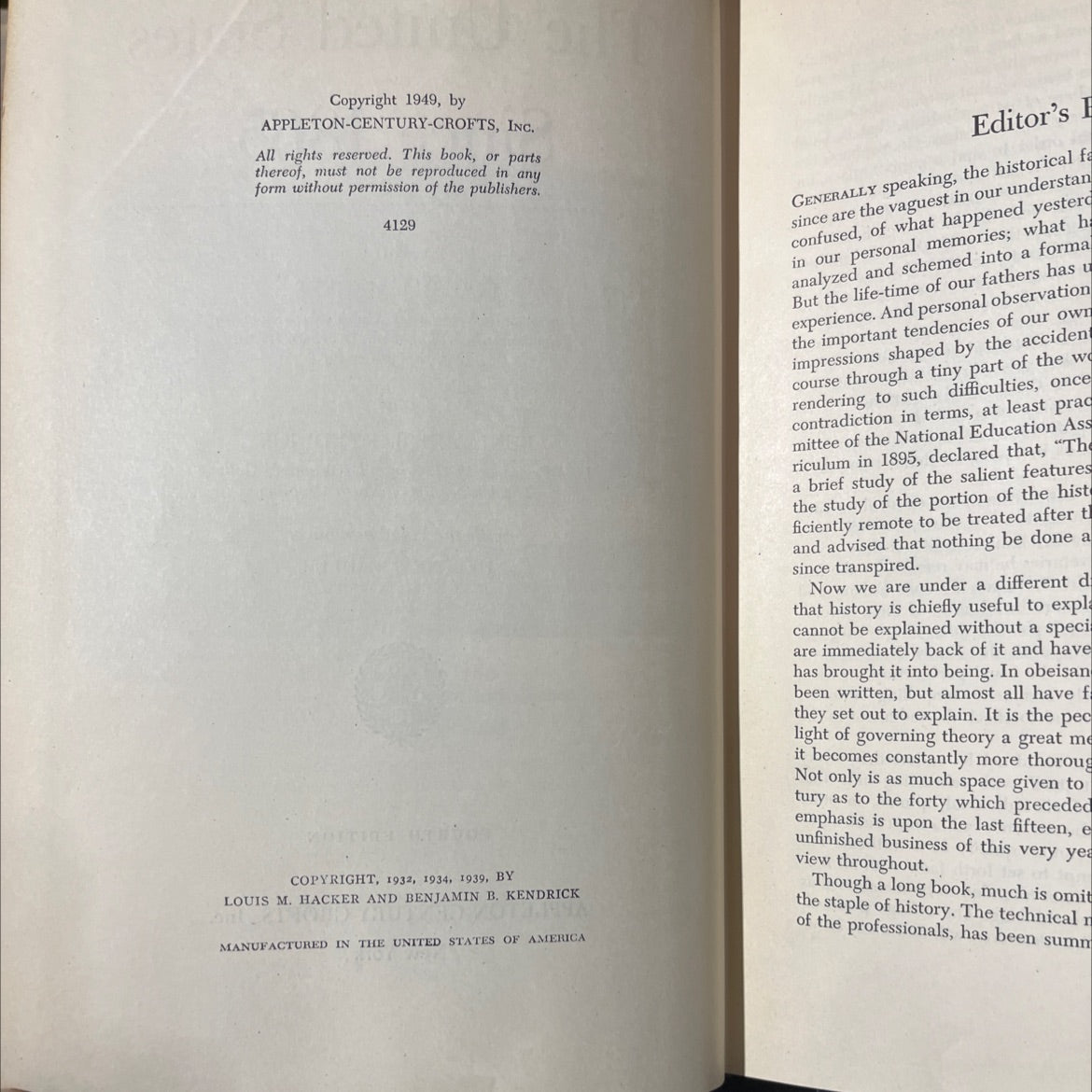 the united states since 1865 book, by louis m. hacker, benjamin b. kendrick, 1949 Hardcover image 3