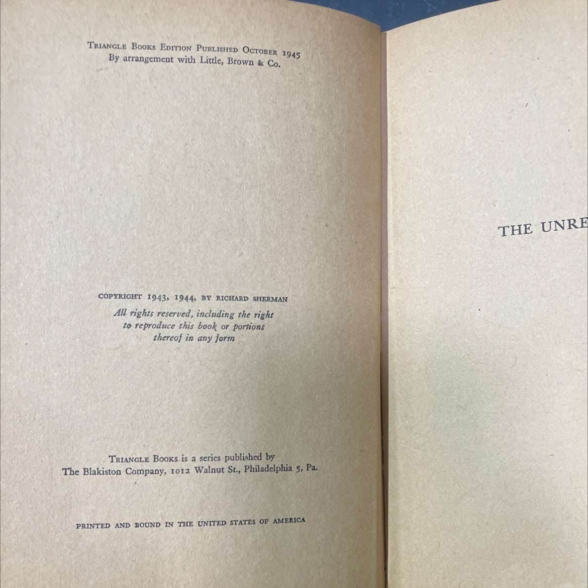 the unready heart book, by richard sherman, 1945 Hardcover image 3