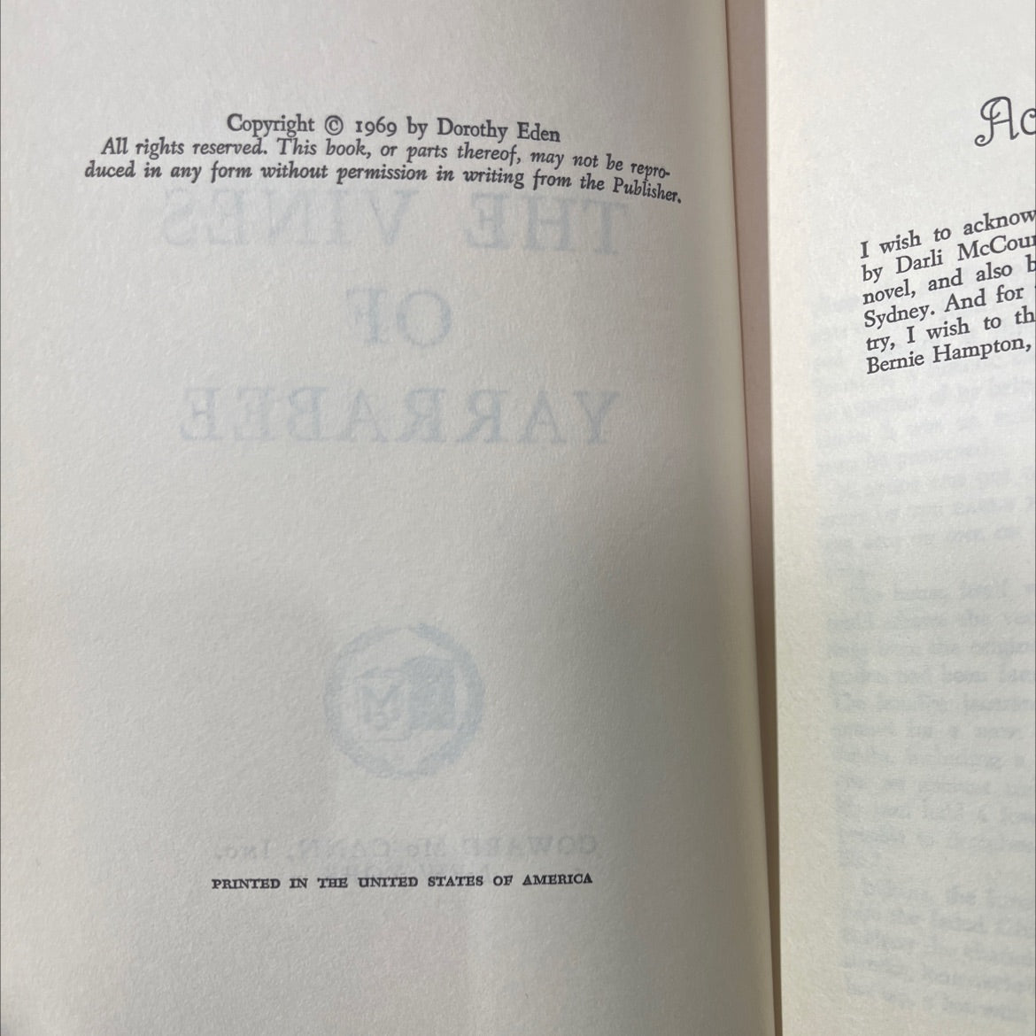 the vines of yarrabee book, by dorothy eden, 1969 Hardcover image 3