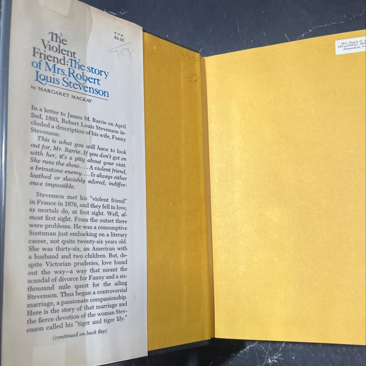 the violent friend the story of mrs. robert louis stevenson book, by margaret mackay, 1968 Hardcover image 4