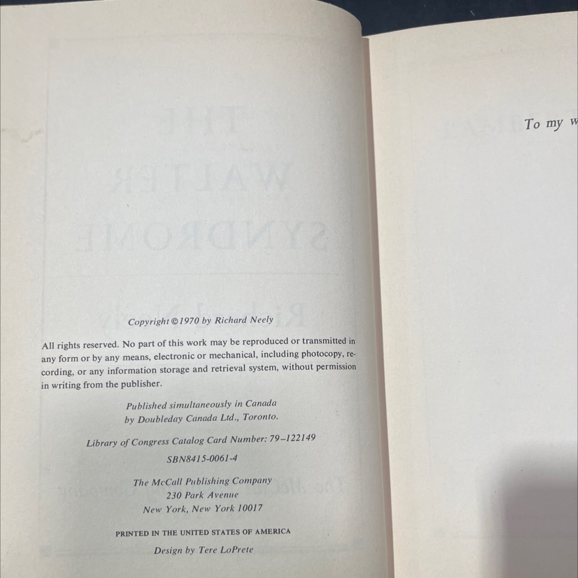 the walter syndrome book, by Richard Neely, 1970 Hardcover image 3