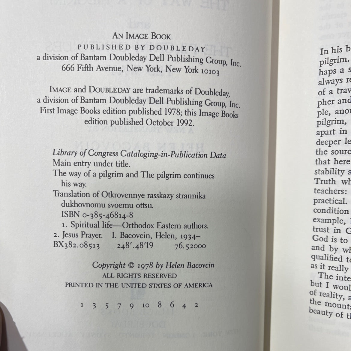 the way of a pilgrim and the pilgrim continues his way book, by Helen Bacovcin, 1992 Hardcover image 3