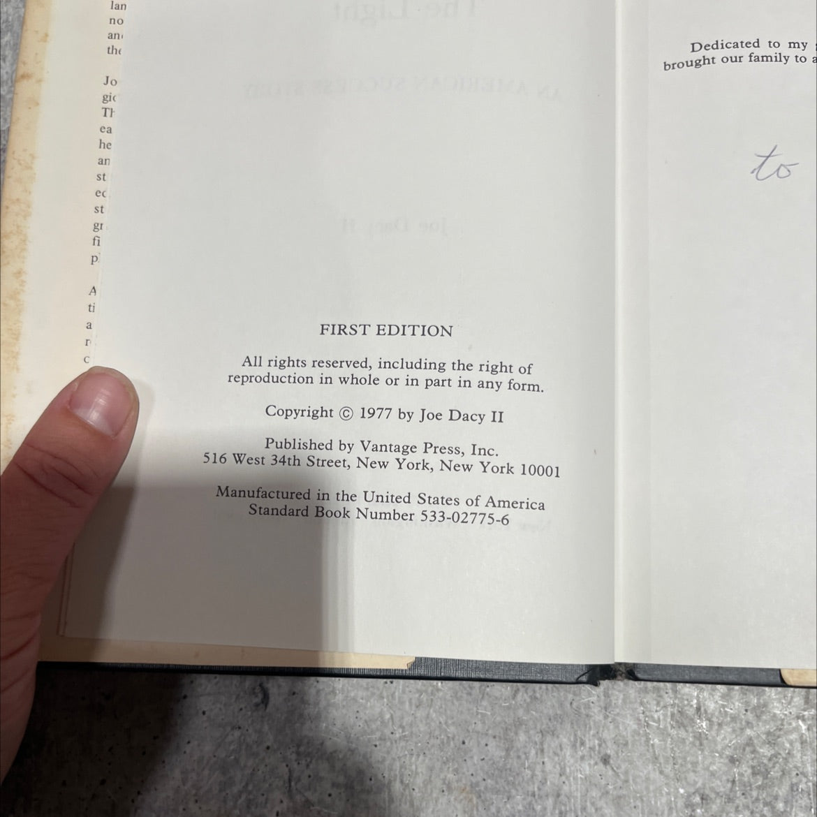 SIGNED the way of the light an american success story book, by Joe Dacy II, 1977 Hardcover, First Edition image 3
