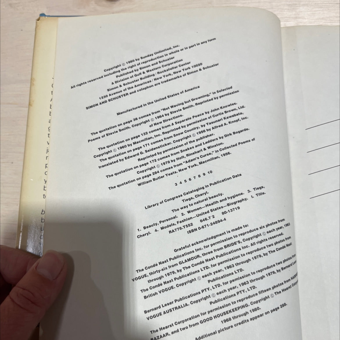 the way to natural beauty book, by cheryl tiegs, 1980 Hardcover image 3