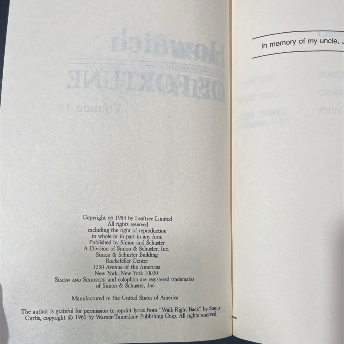 the wheel of fortune volume 1 book, by Susan Howatch, 1984 Hardcover image 3