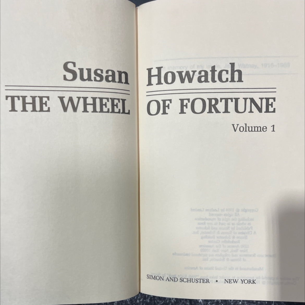 the wheel of fortune book, by Susan Howatch, 1989 Hardcover image 2