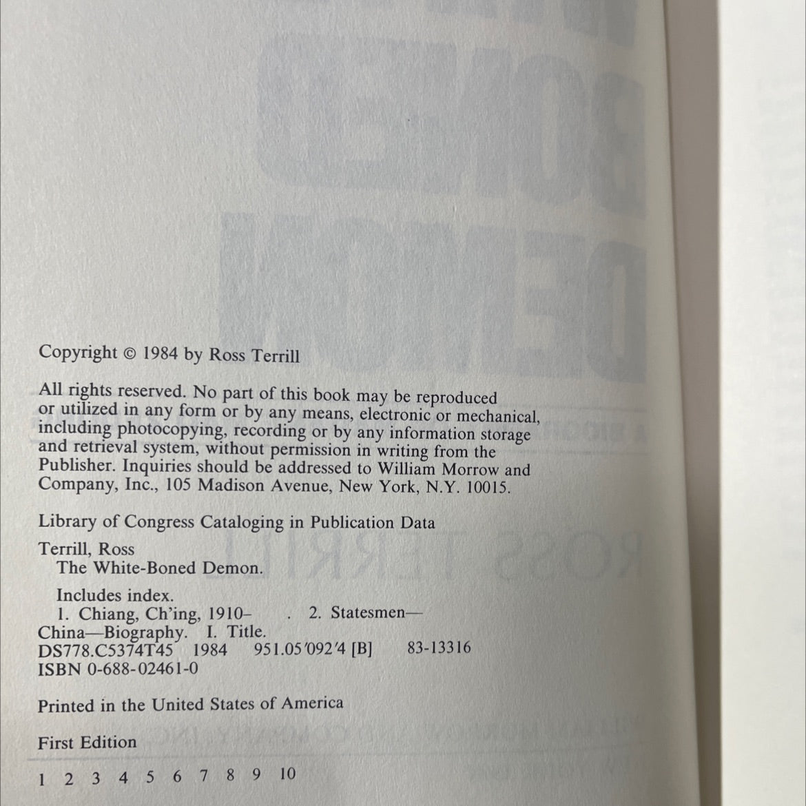 the white-boned demon book, by Ross Terrill, 1984 Hardcover image 3