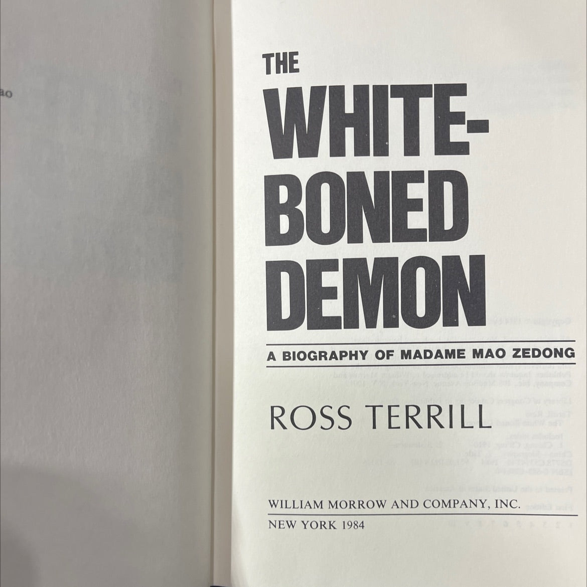 the white-boned demon book, by Ross Terrill, 1984 Hardcover image 2