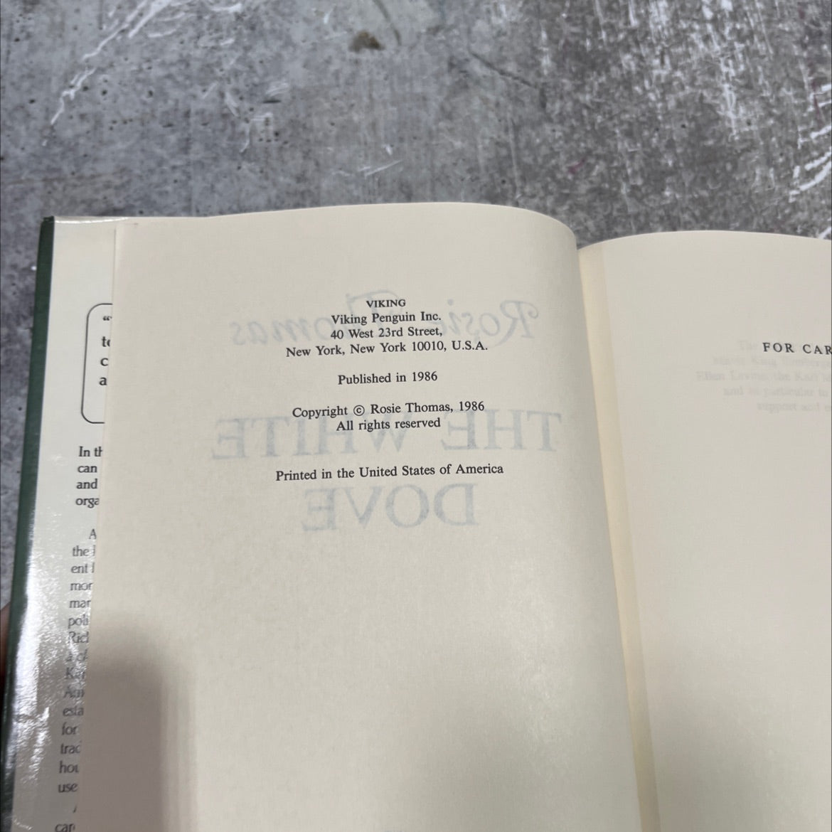 the white dove book, by Rosie Thomas, 1986 Hardcover image 3