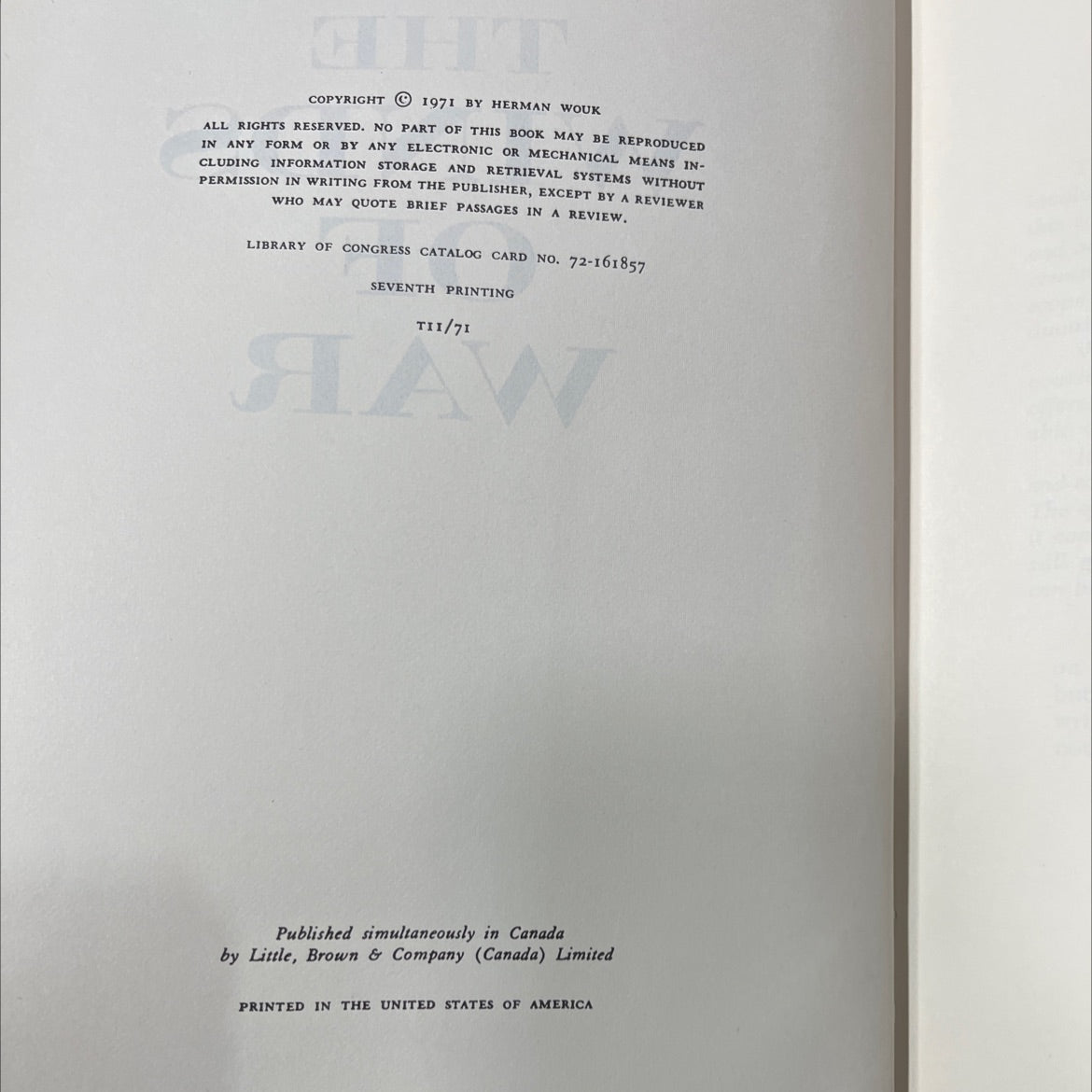 the winds of war book, by herman wouk, 1971 Hardcover image 3