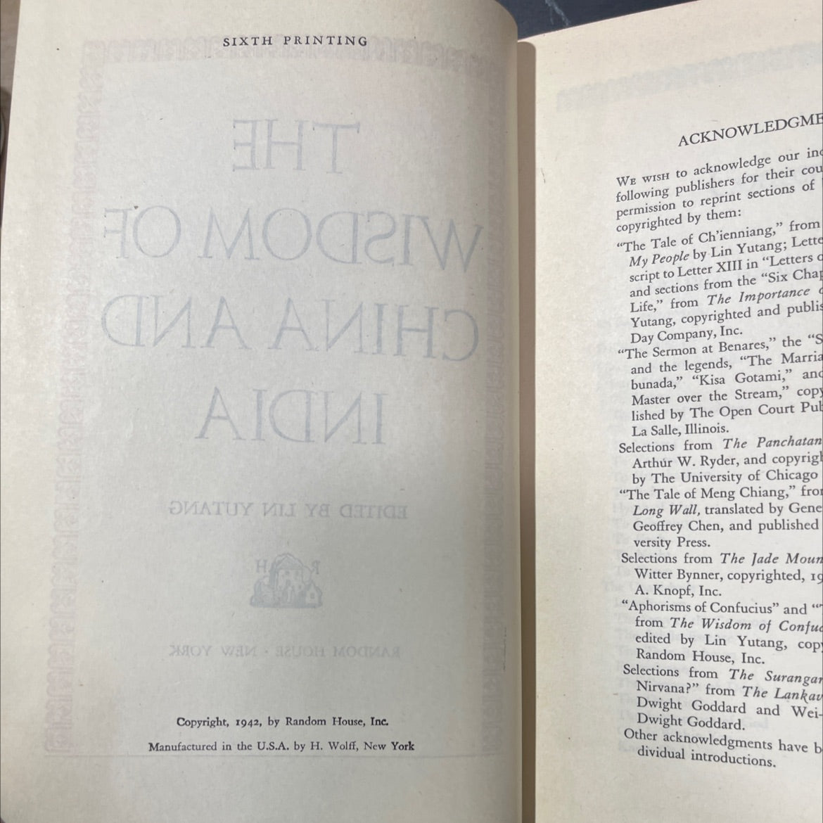 the wisdom of china and india book, by lin yutang, 1942 Hardcover image 3