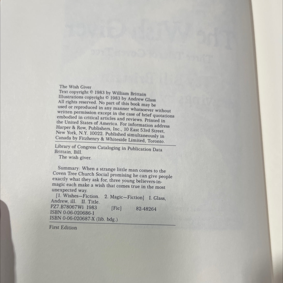 the wish giver book, by Bill Brittain, 1983 Hardcover image 3