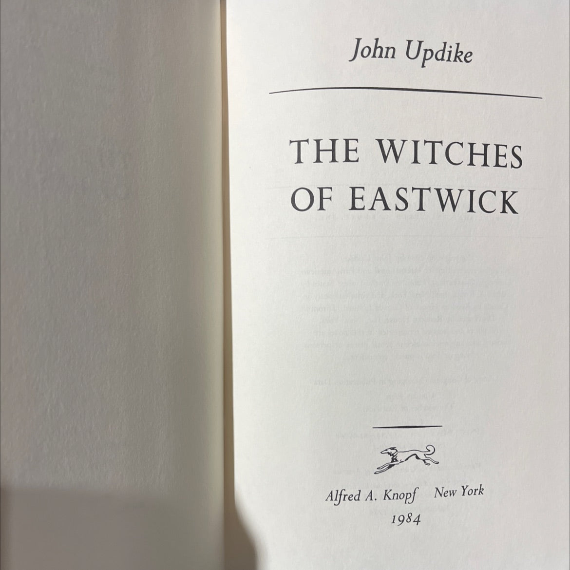 the witches of eastwick book, by John Updike, 1984 Hardcover image 2