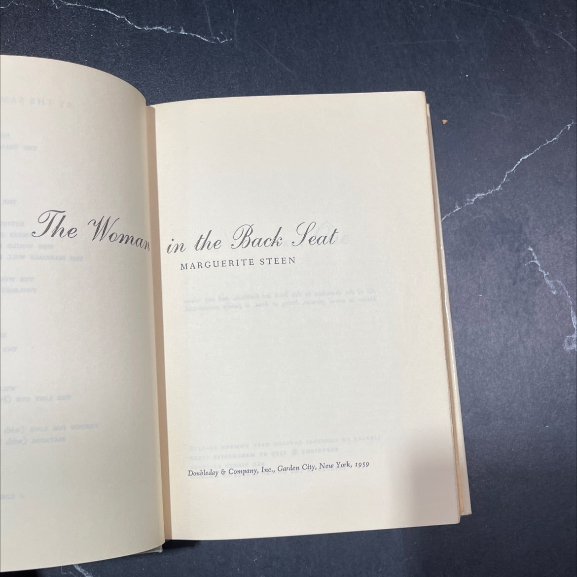 the woman in the back seat book, by marguerite steen, 1959 Hardcover image 2