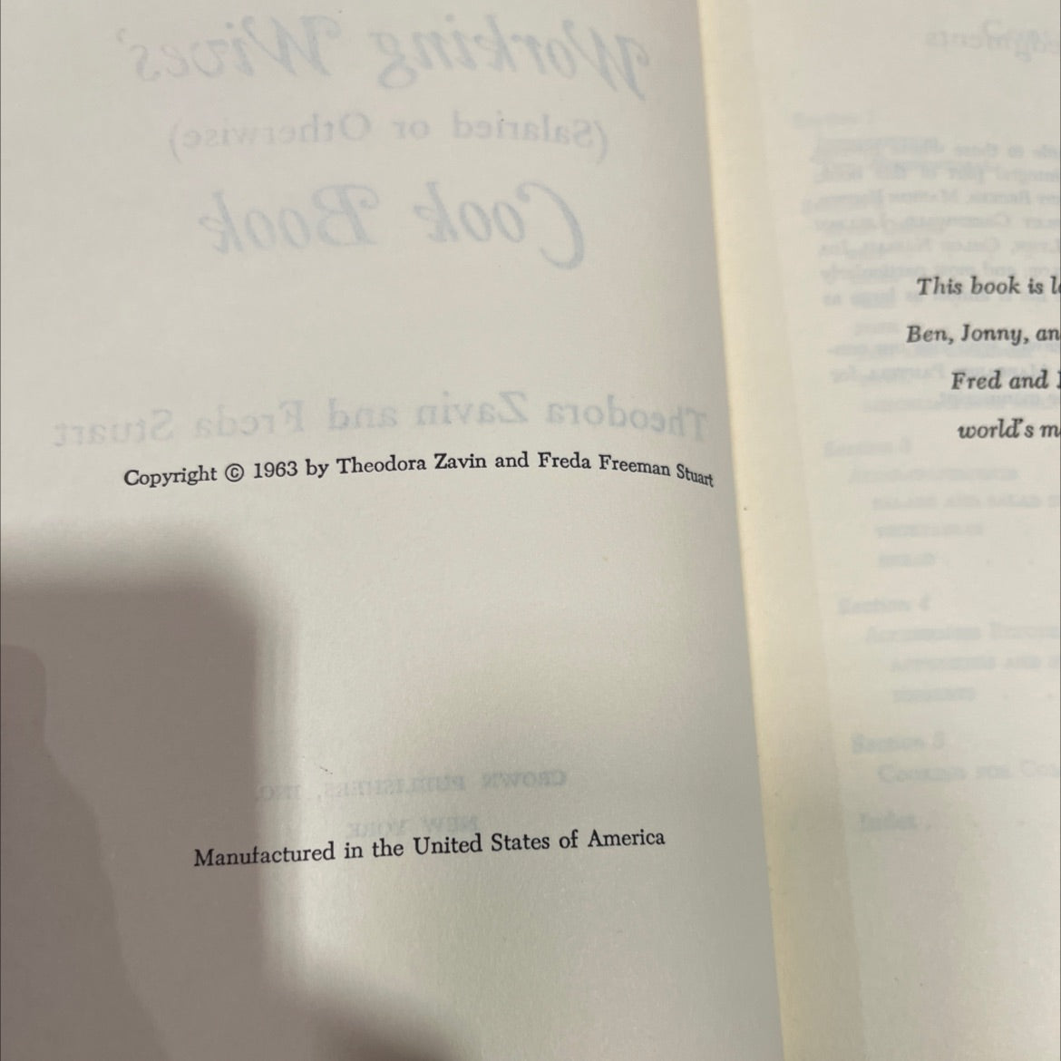 the working wives' cook book book, by Theodora Zavin and Freda Stuart, 1963 Hardcover image 3